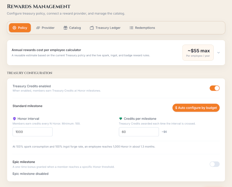 Vista previa de configuración de recompensas de MeritForge